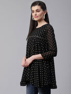 Ahalyaa Black Polka Dot Fancy Printed Tunic | Grocsy