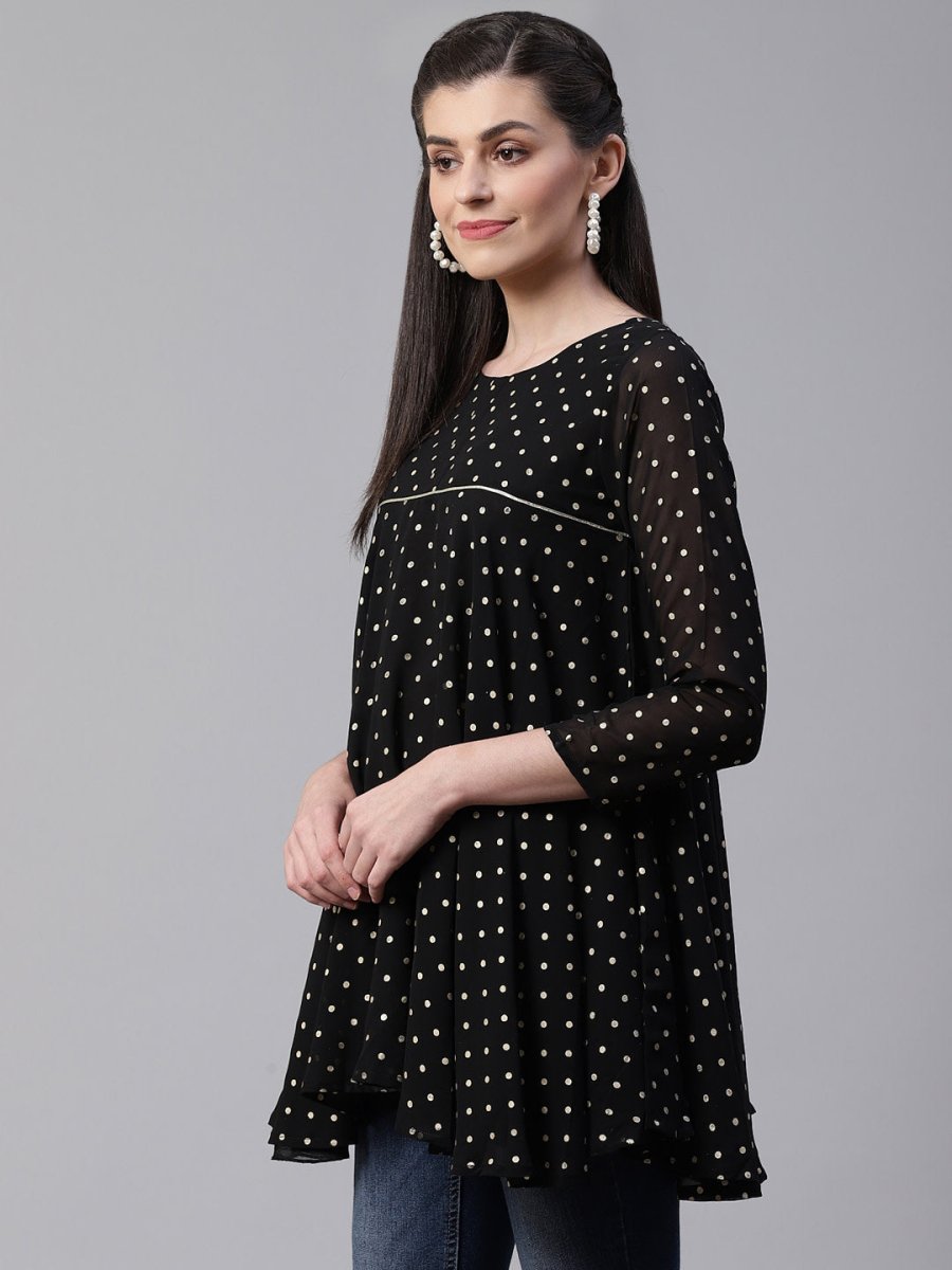 Ahalyaa Black Polka Dot Fancy Printed Tunic | Grocsy
