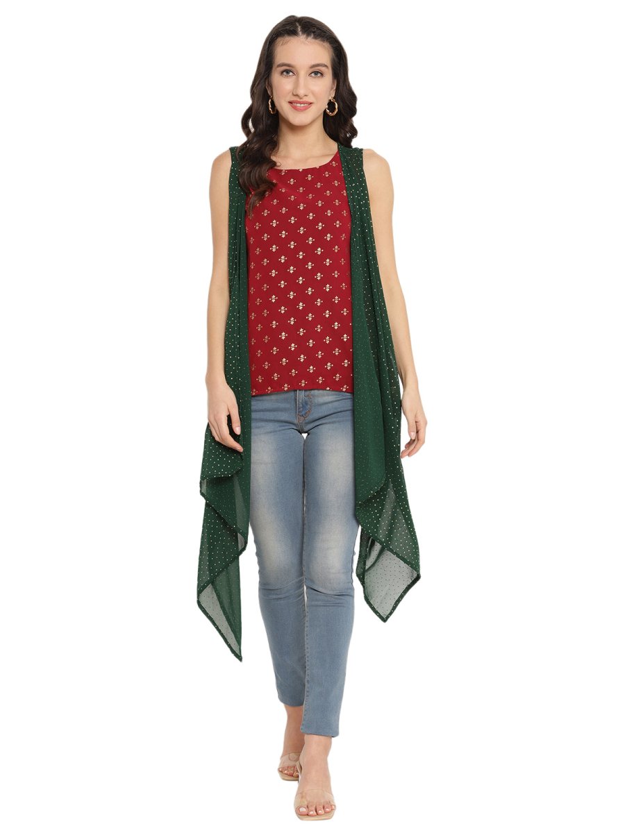 Ahalyaa Maroon Tunic With Attached Shrug | Grocsy