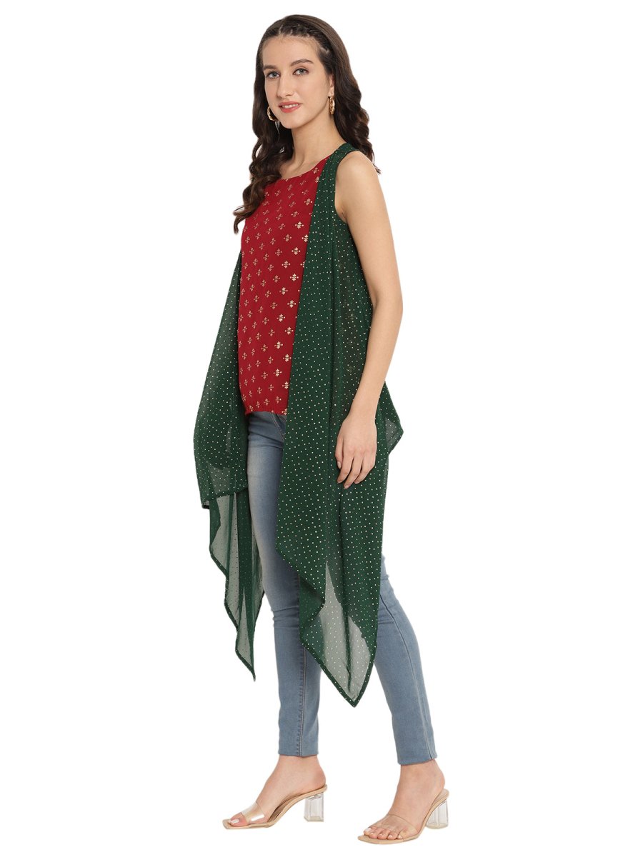 Ahalyaa Maroon Tunic With Attached Shrug | Grocsy