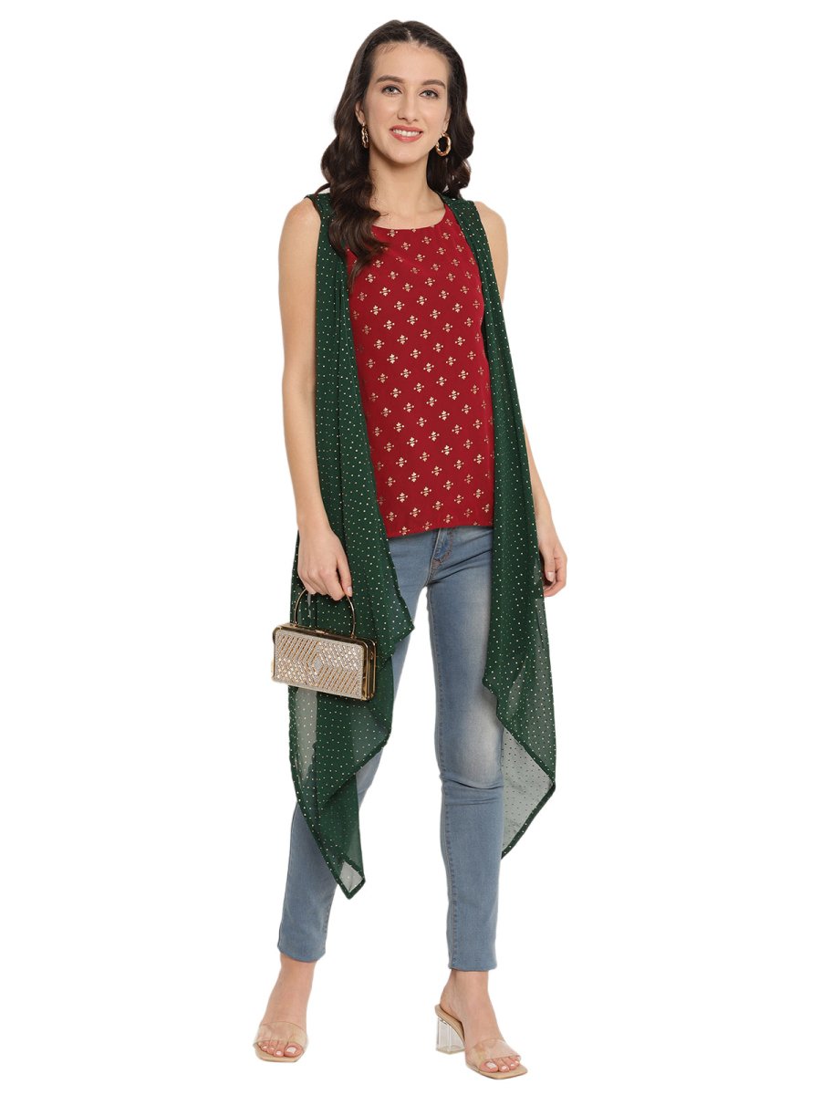 Ahalyaa Maroon Tunic With Attached Shrug | Grocsy