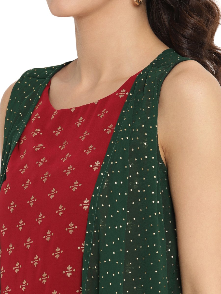 Ahalyaa Maroon Tunic With Attached Shrug | Grocsy