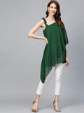 Ahalyaa Women One Shoulder Green Printed Beautiful Tunic | Grocsy