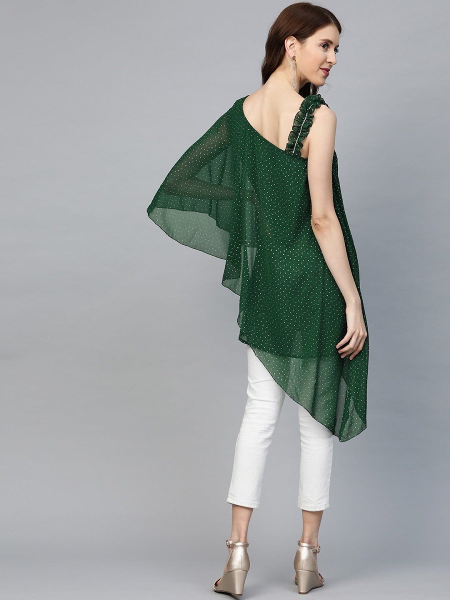 Ahalyaa Women One Shoulder Green Printed Beautiful Tunic | Grocsy