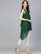 Ahalyaa Women One Shoulder Green Printed Beautiful Tunic | Grocsy