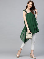 Ahalyaa Women One Shoulder Green Printed Beautiful Tunic | Grocsy