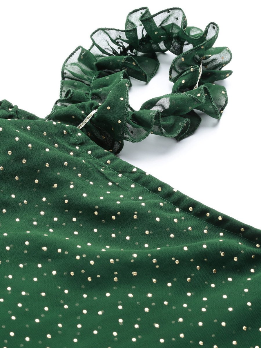 Ahalyaa Women One Shoulder Green Printed Beautiful Tunic | Grocsy
