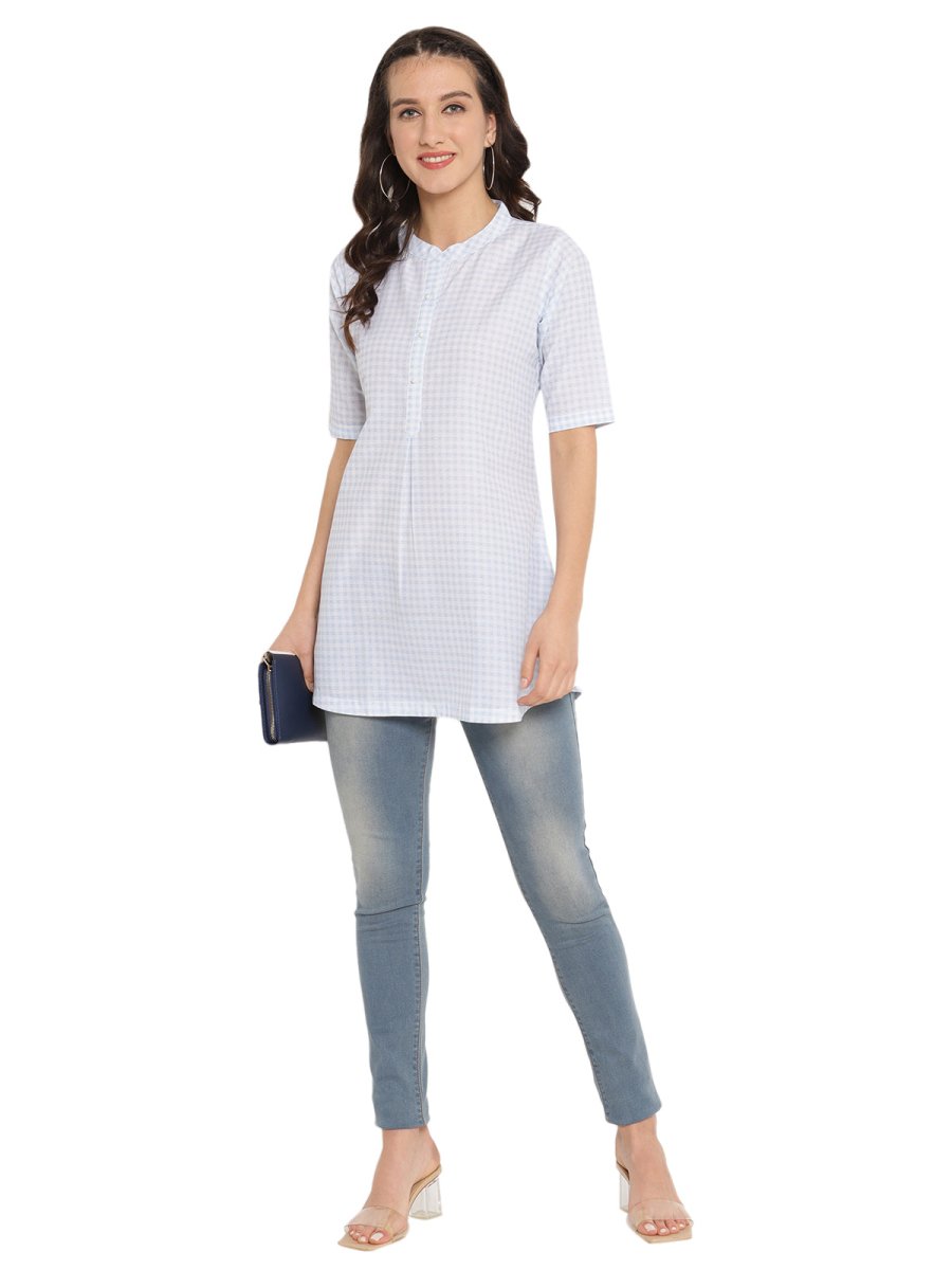 Ahalyaa Checks Printed Blue Tunic | Grocsy