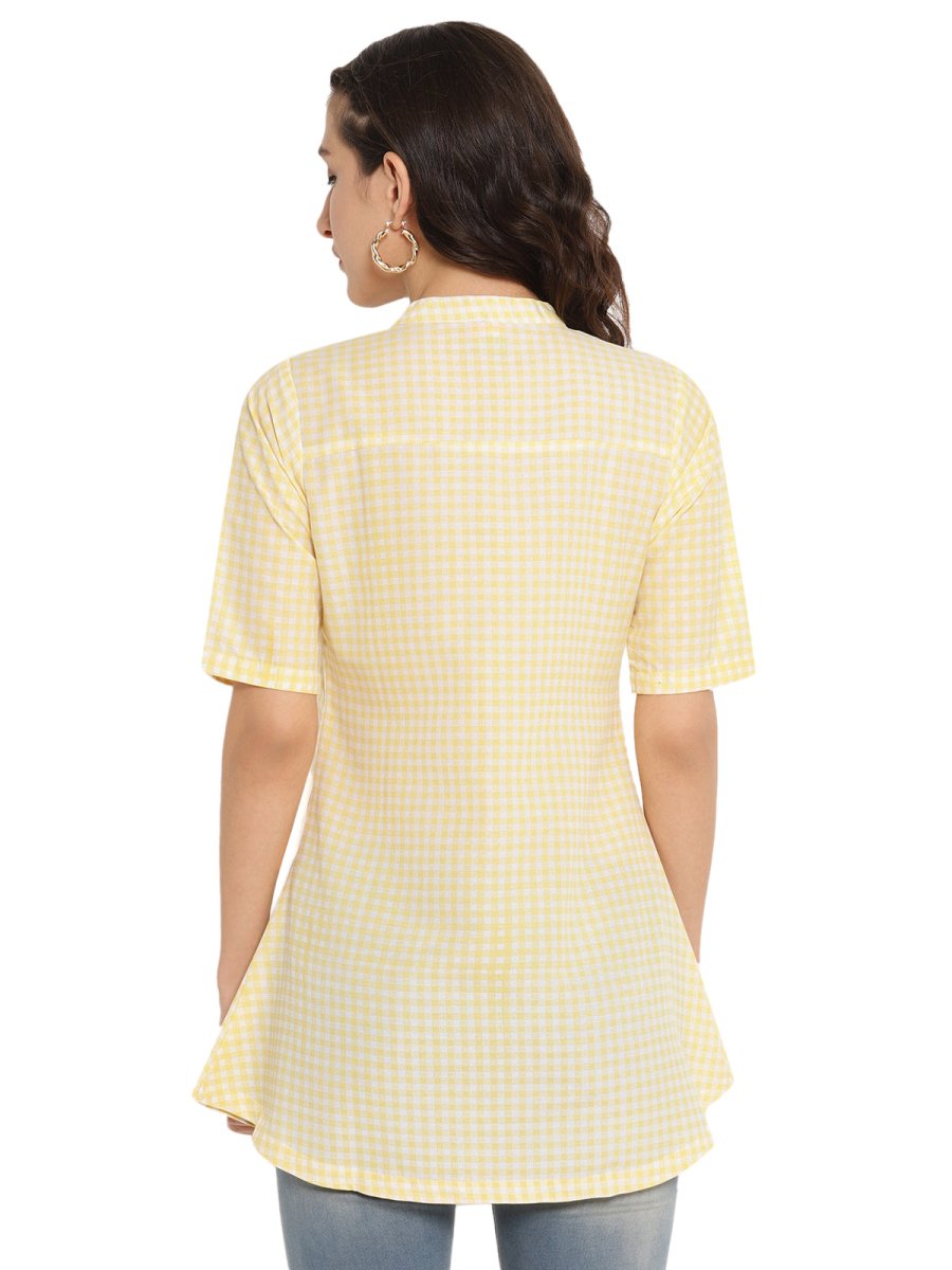 Ahalyaa Checks Printed Yellow Tunic | Grocsy