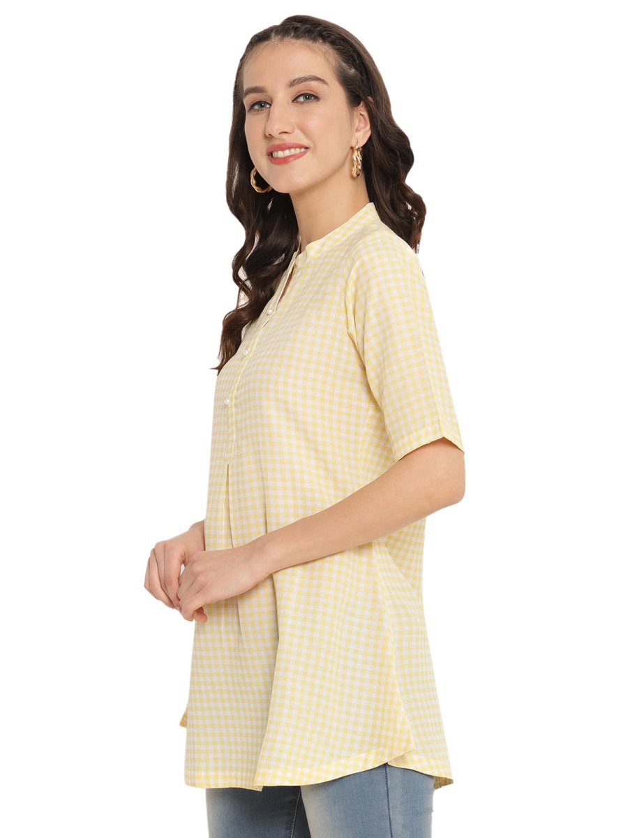 Ahalyaa Checks Printed Yellow Tunic | Grocsy