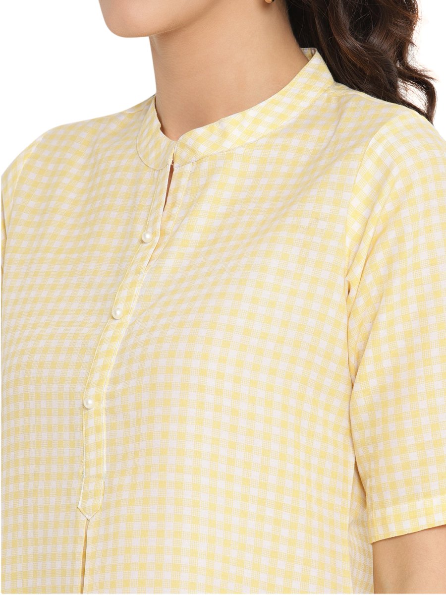 Ahalyaa Checks Printed Yellow Tunic | Grocsy