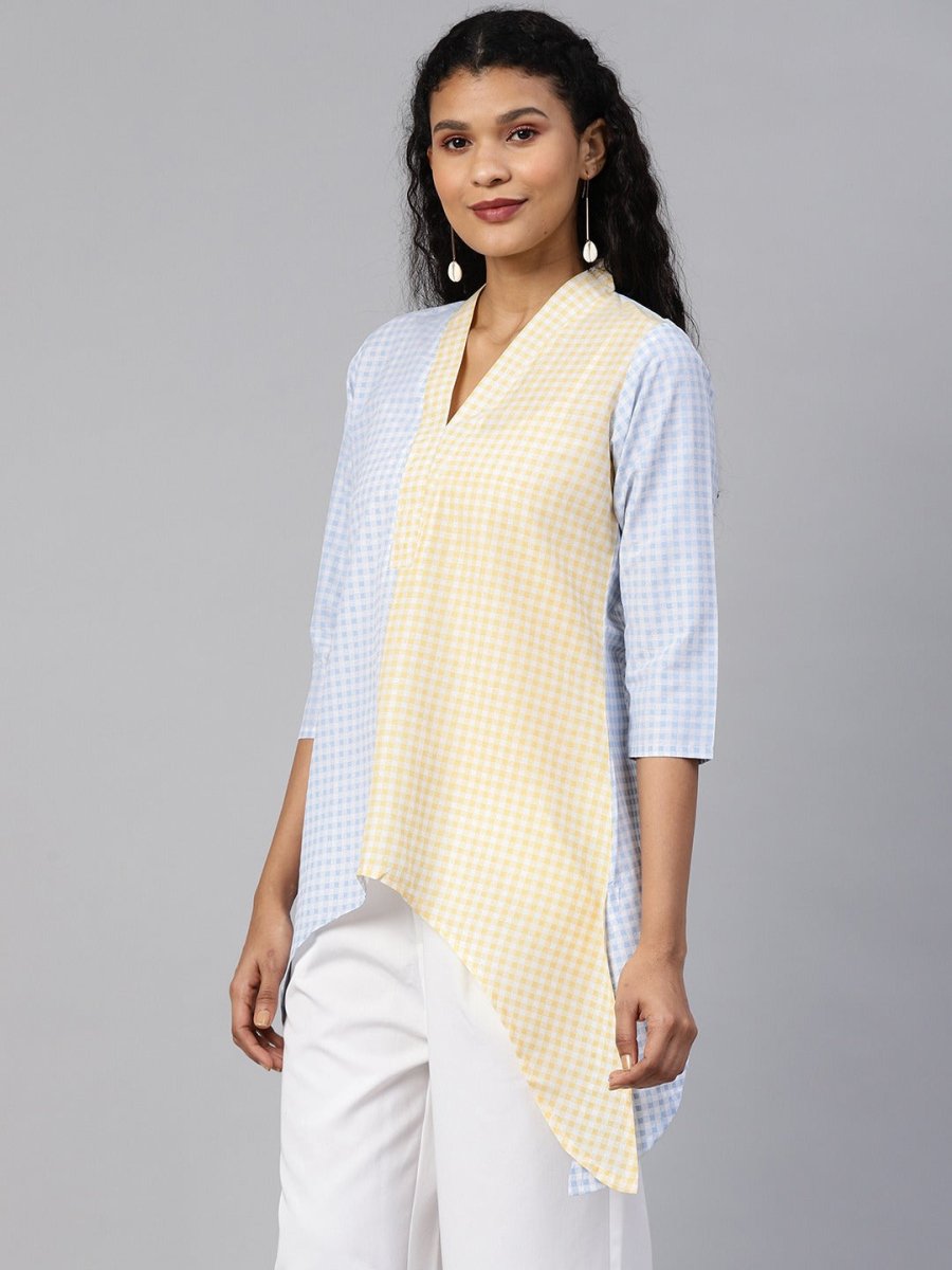 Ahalyaa Colour Blocked Printed Checks Tunic | Grocsy
