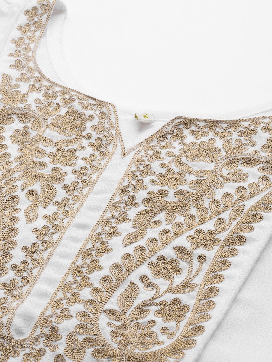 Ahalyaa White Pashmina Embroidered Tunic | Grocsy