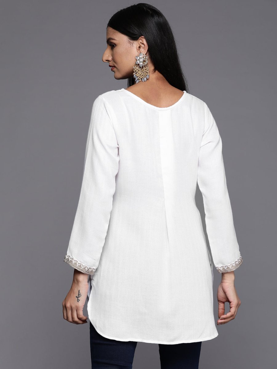 Ahalyaa White Pashmina Embroidered Tunic | Grocsy