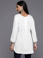 Ahalyaa White Pashmina Embroidered Tunic | Grocsy