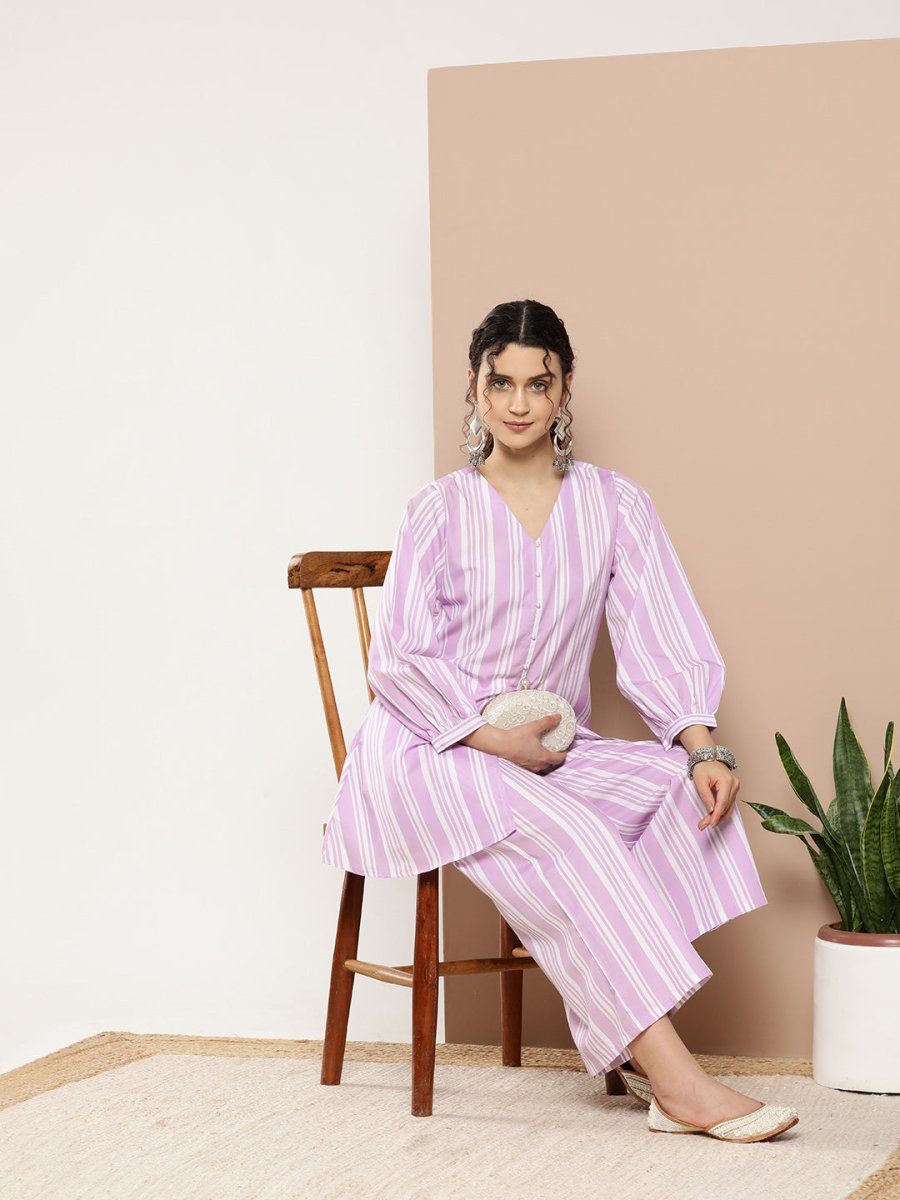 Ahalyaa Women Striped Crepe Co-Ords | Grocsy