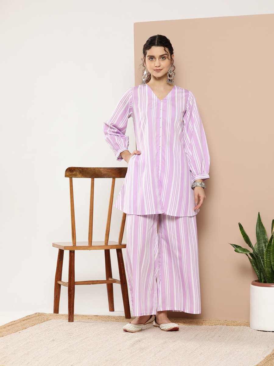 Ahalyaa Women Striped Crepe Co-Ords | Grocsy