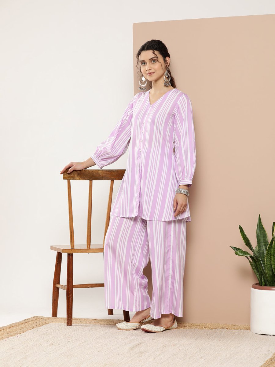 Ahalyaa Women Striped Crepe Co-Ords | Grocsy