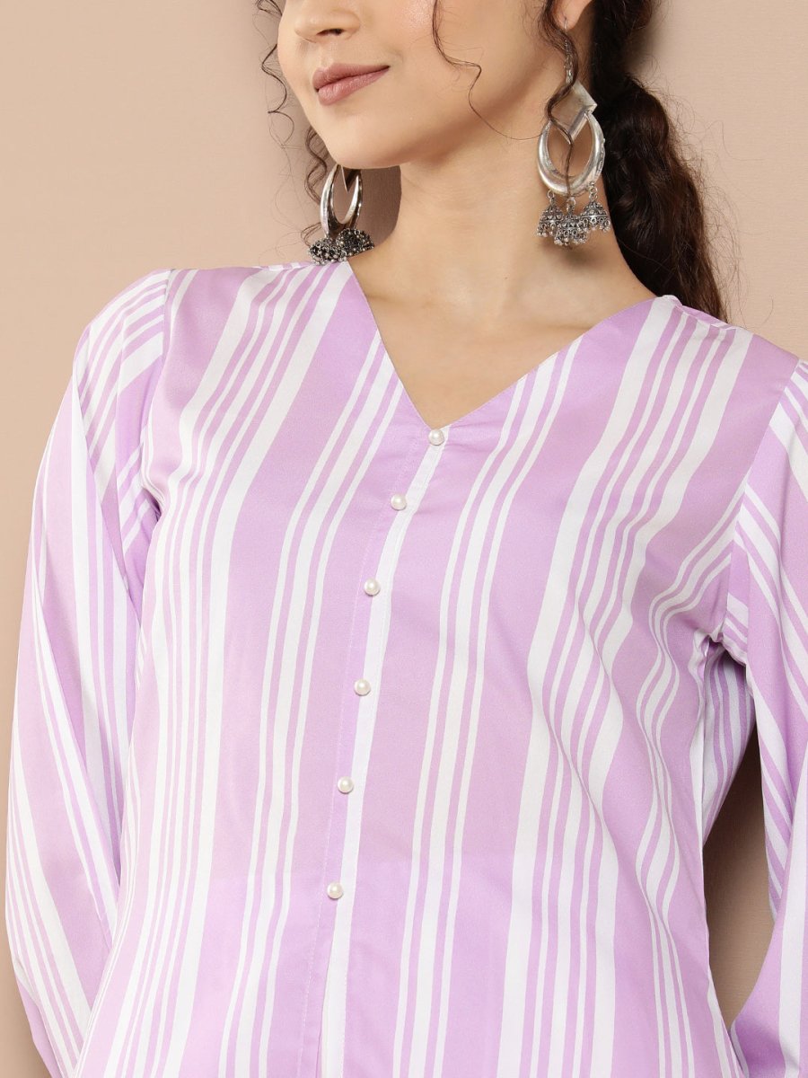 Ahalyaa Women Striped Crepe Co-Ords | Grocsy