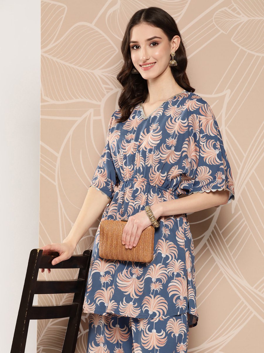 Ahalyaa Printed Crepe Ethnic Tunic With Palazzos | Grocsy