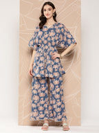 Ahalyaa Printed Crepe Ethnic Tunic With Palazzos | Grocsy