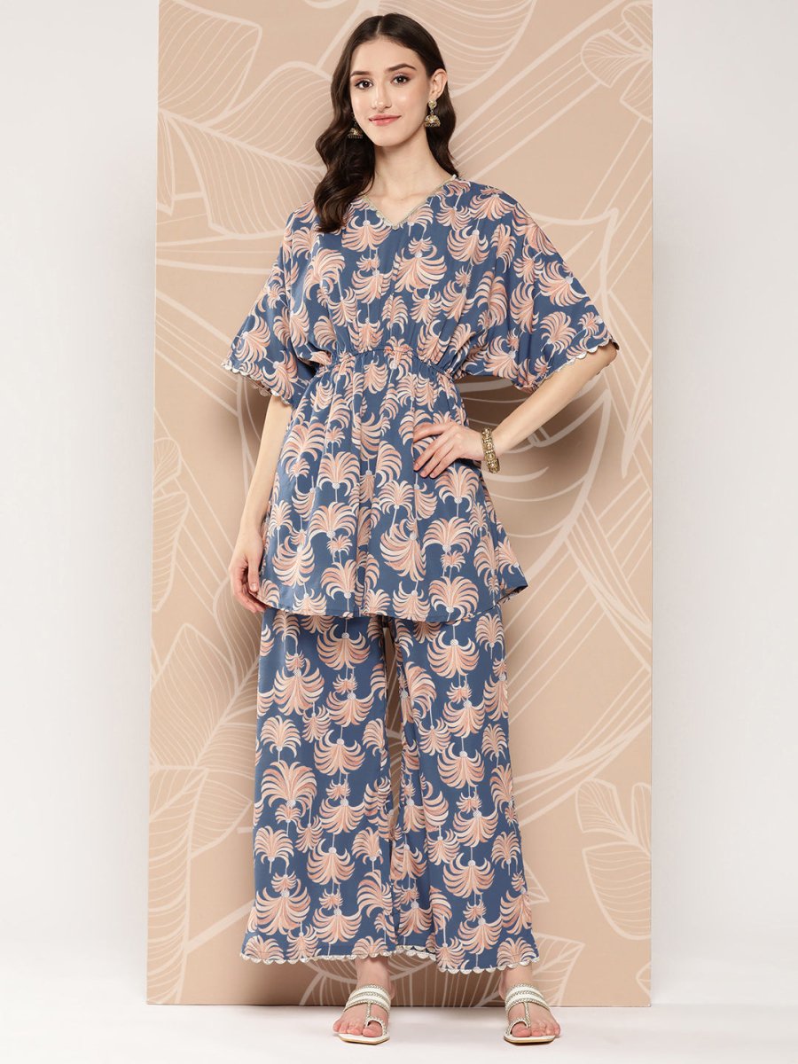 Ahalyaa Printed Crepe Ethnic Tunic With Palazzos | Grocsy