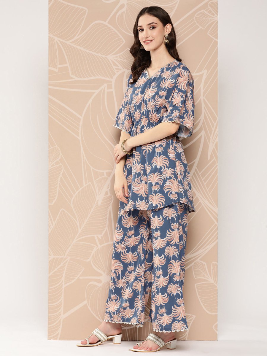 Ahalyaa Printed Crepe Ethnic Tunic With Palazzos | Grocsy
