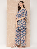 Ahalyaa Printed Crepe Ethnic Tunic With Palazzos | Grocsy