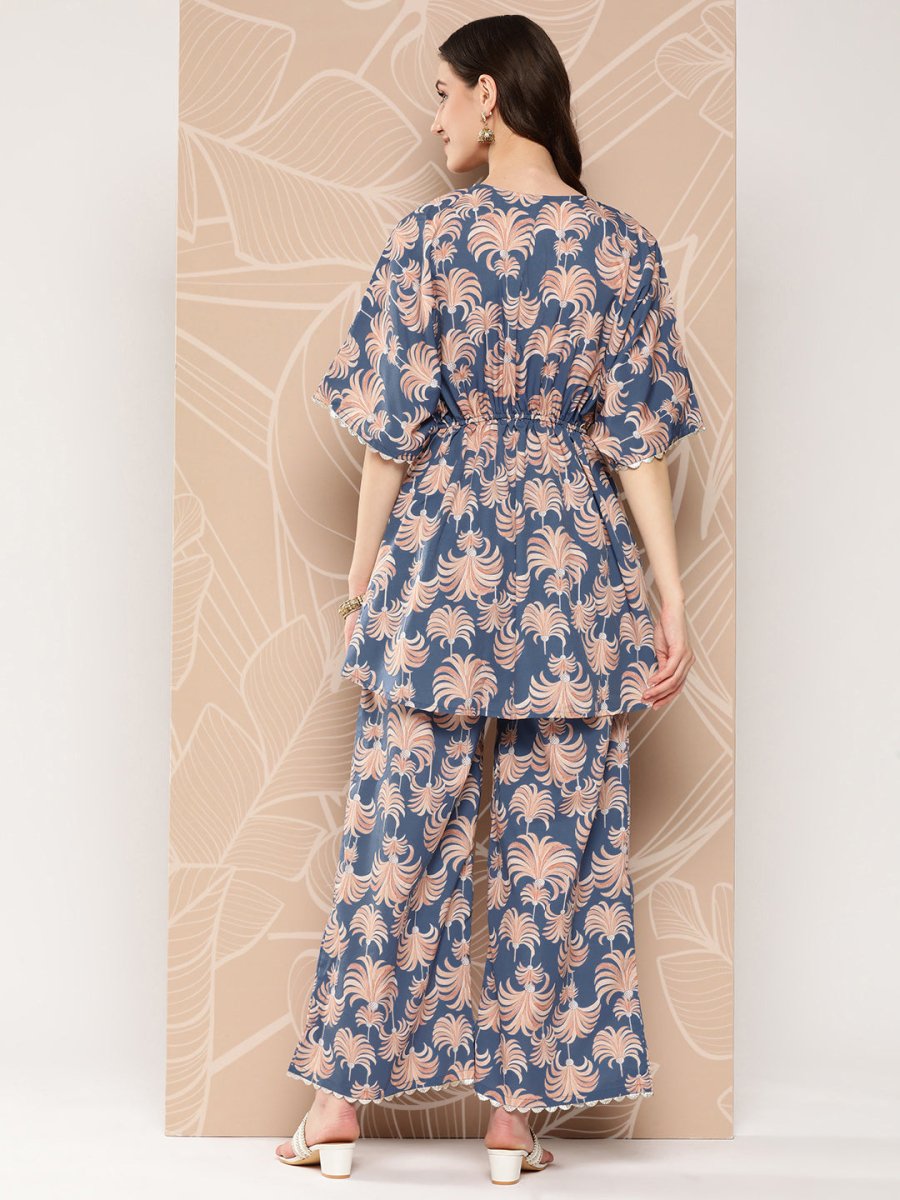 Ahalyaa Printed Crepe Ethnic Tunic With Palazzos | Grocsy