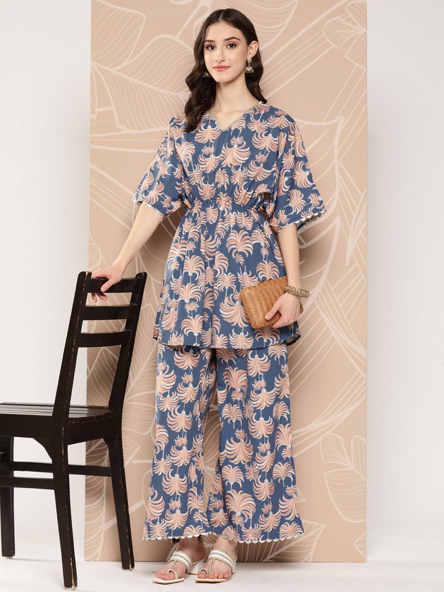 Ahalyaa Printed Crepe Ethnic Tunic With Palazzos | Grocsy