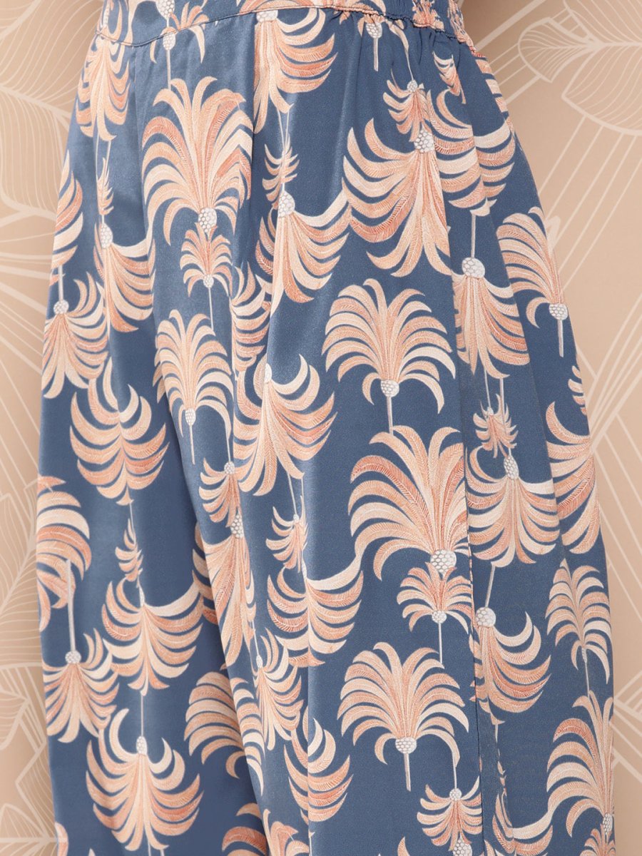 Ahalyaa Printed Crepe Ethnic Tunic With Palazzos | Grocsy