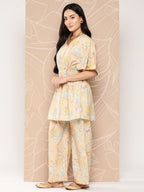 Ahalyaa Women Printed Crepe Tunic With Palazzos | Grocsy