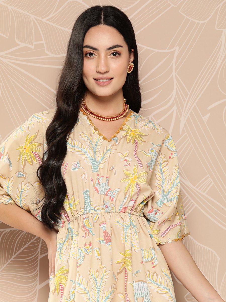 Ahalyaa Women Printed Crepe Tunic With Palazzos | Grocsy