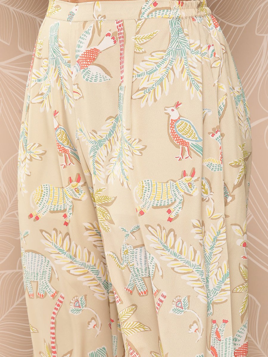 Ahalyaa Women Printed Crepe Tunic With Palazzos | Grocsy