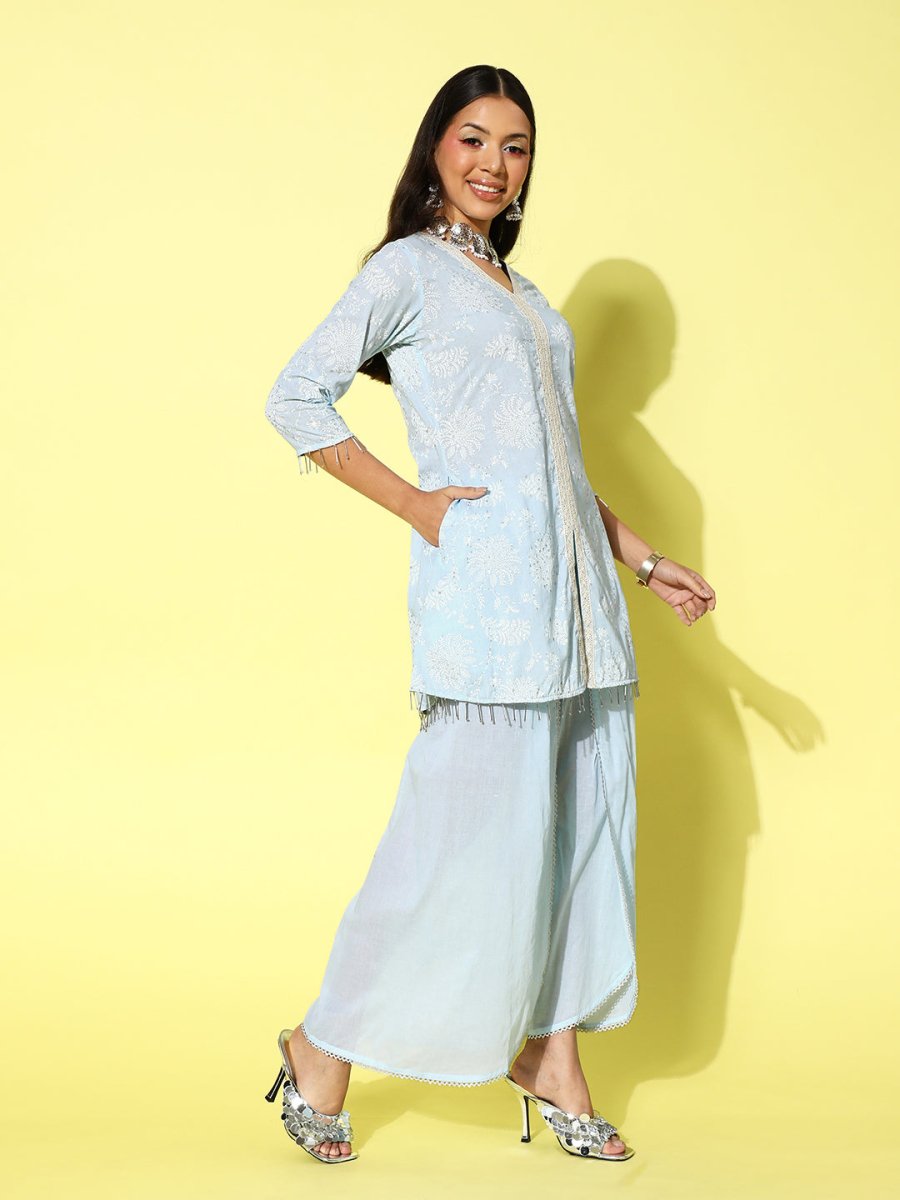 Ahalyaa Printed Cotton Tunic with Palazzos | Grocsy