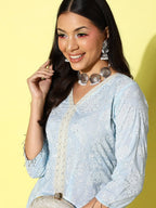 Ahalyaa Printed Cotton Tunic with Palazzos | Grocsy