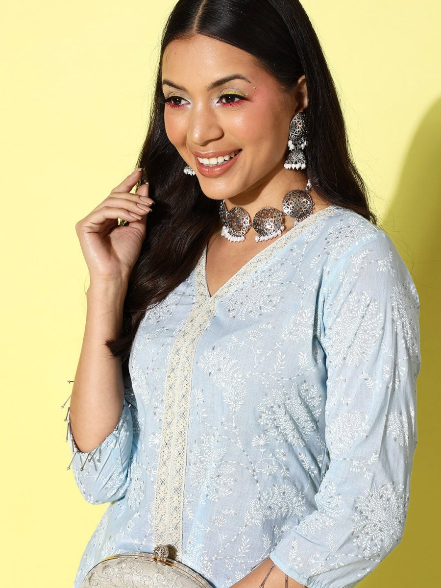 Ahalyaa Printed Cotton Tunic with Palazzos | Grocsy