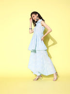 Ahalyaa Blue Pure Cotton Tunic & Palazzos Ethnic Co-Ords | Grocsy