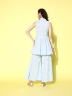 Ahalyaa Blue Pure Cotton Tunic & Palazzos Ethnic Co-Ords | Grocsy