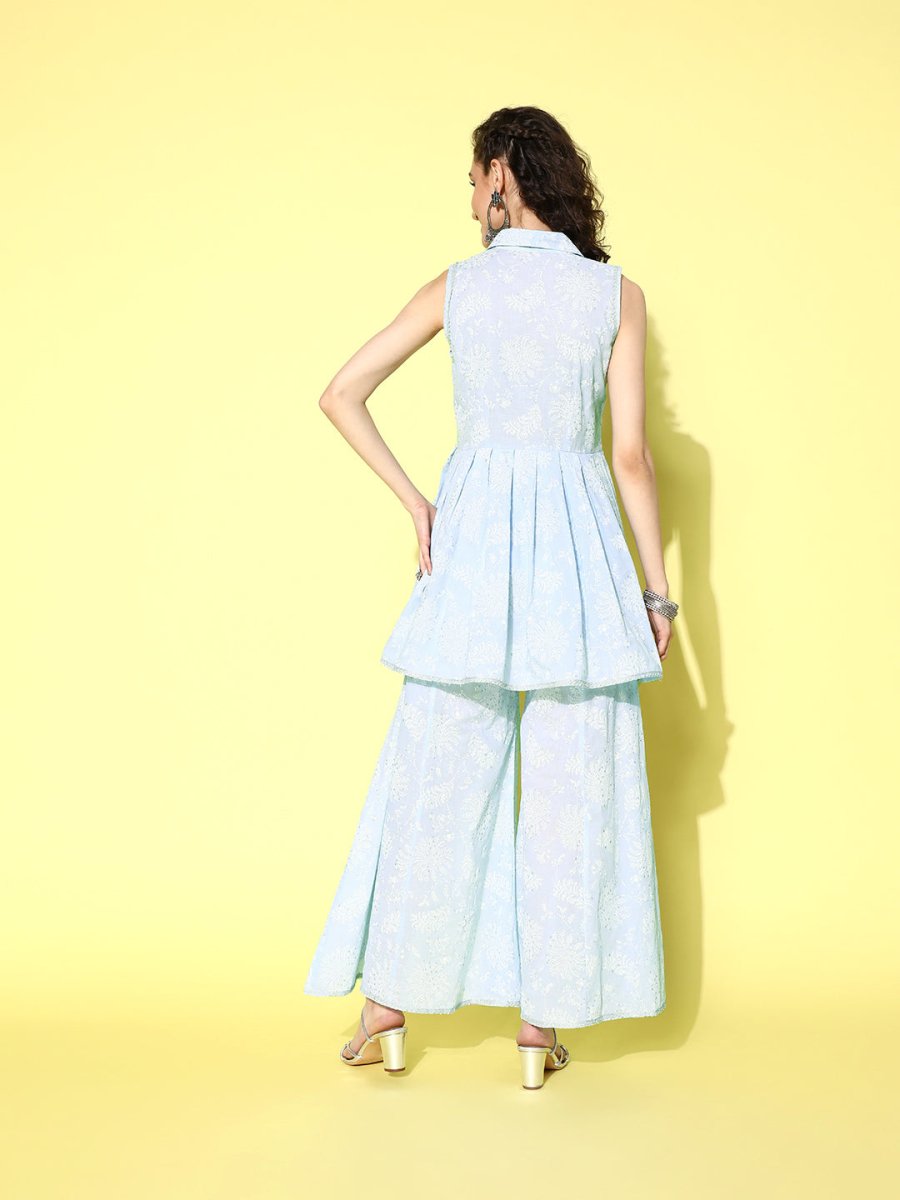 Ahalyaa Blue Pure Cotton Tunic & Palazzos Ethnic Co-Ords | Grocsy
