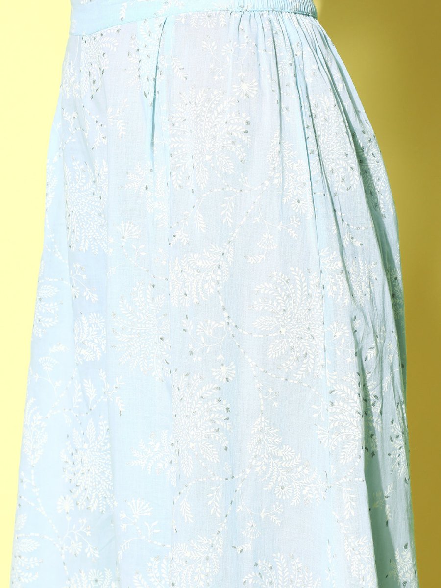 Ahalyaa Blue Pure Cotton Tunic & Palazzos Ethnic Co-Ords | Grocsy