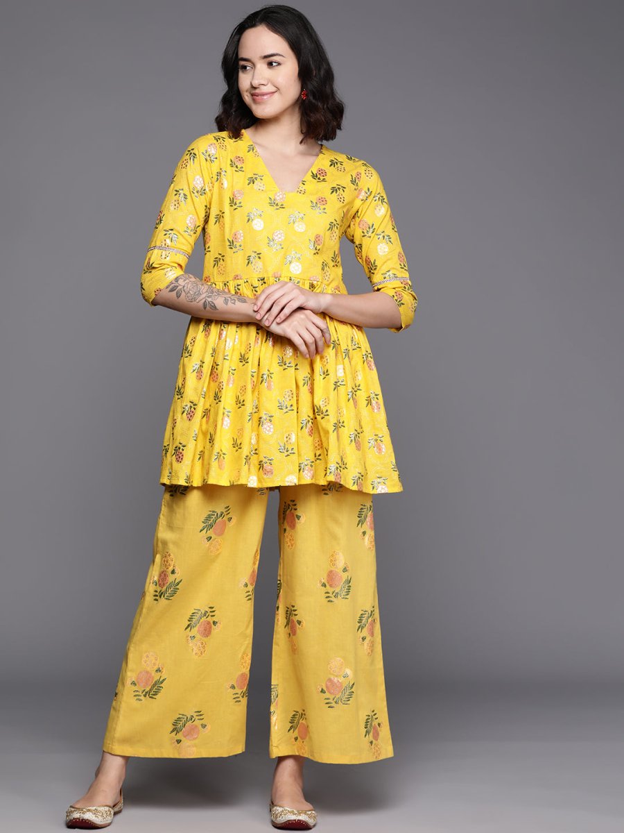 Ahalyaa Printed Pure Cotton Tunic With Palazzos | Grocsy