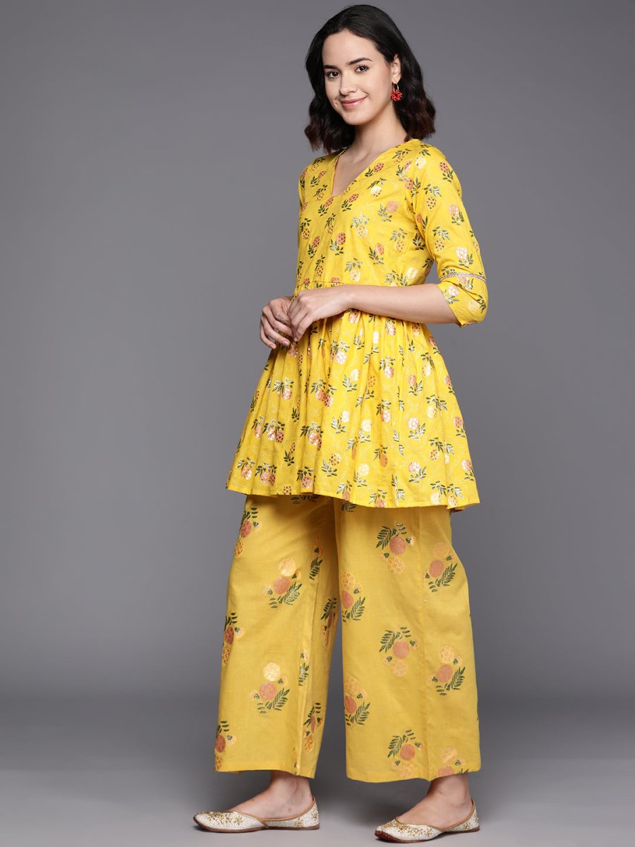 Ahalyaa Printed Pure Cotton Tunic With Palazzos | Grocsy