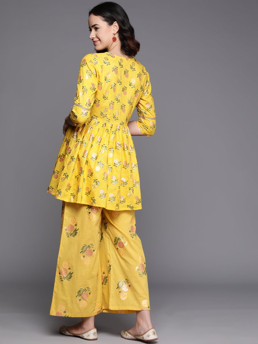 Ahalyaa Printed Pure Cotton Tunic With Palazzos | Grocsy
