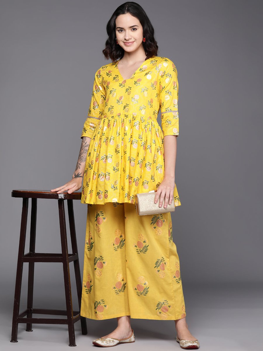 Ahalyaa Printed Pure Cotton Tunic With Palazzos | Grocsy