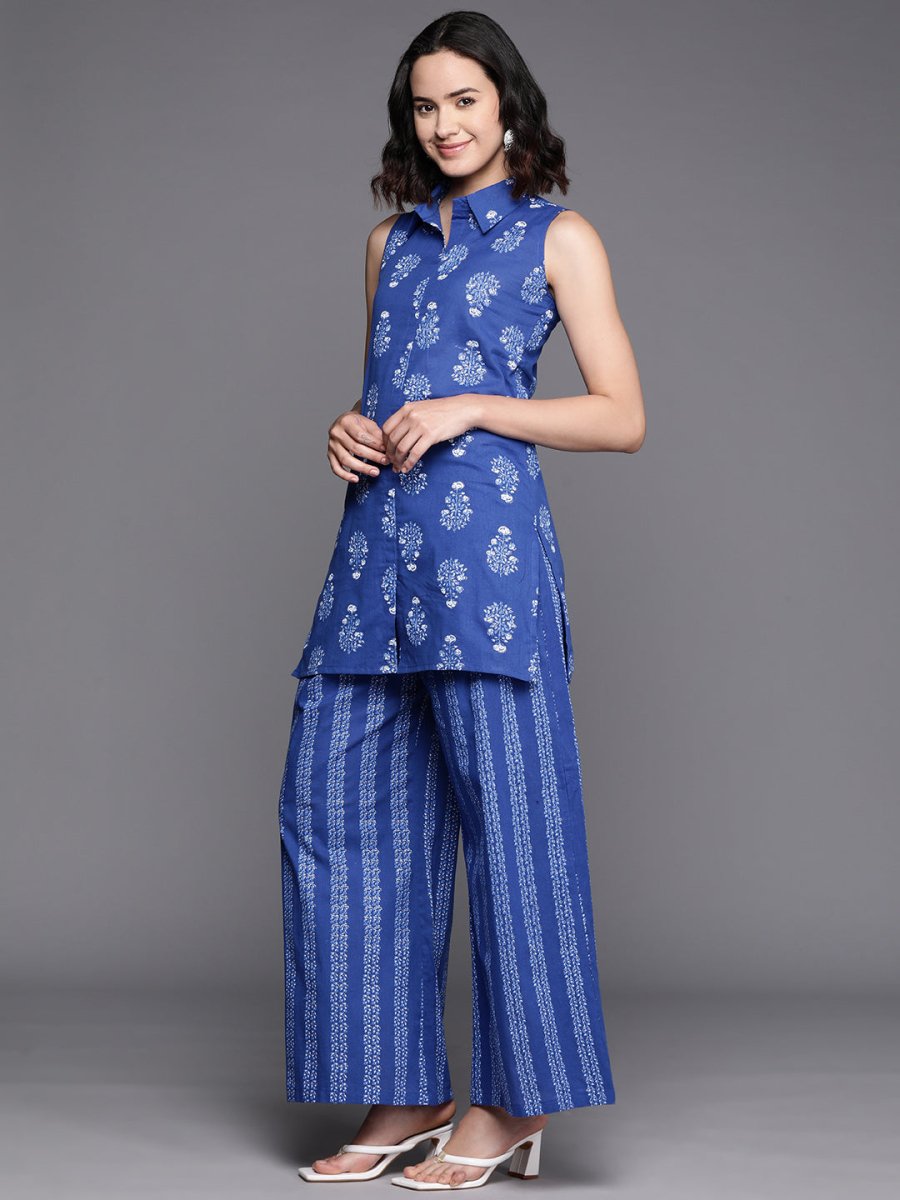Ahalyaa Printed Pure Cotton Tunic With Palazzos | Grocsy