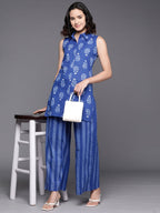 Ahalyaa Printed Pure Cotton Tunic With Palazzos | Grocsy