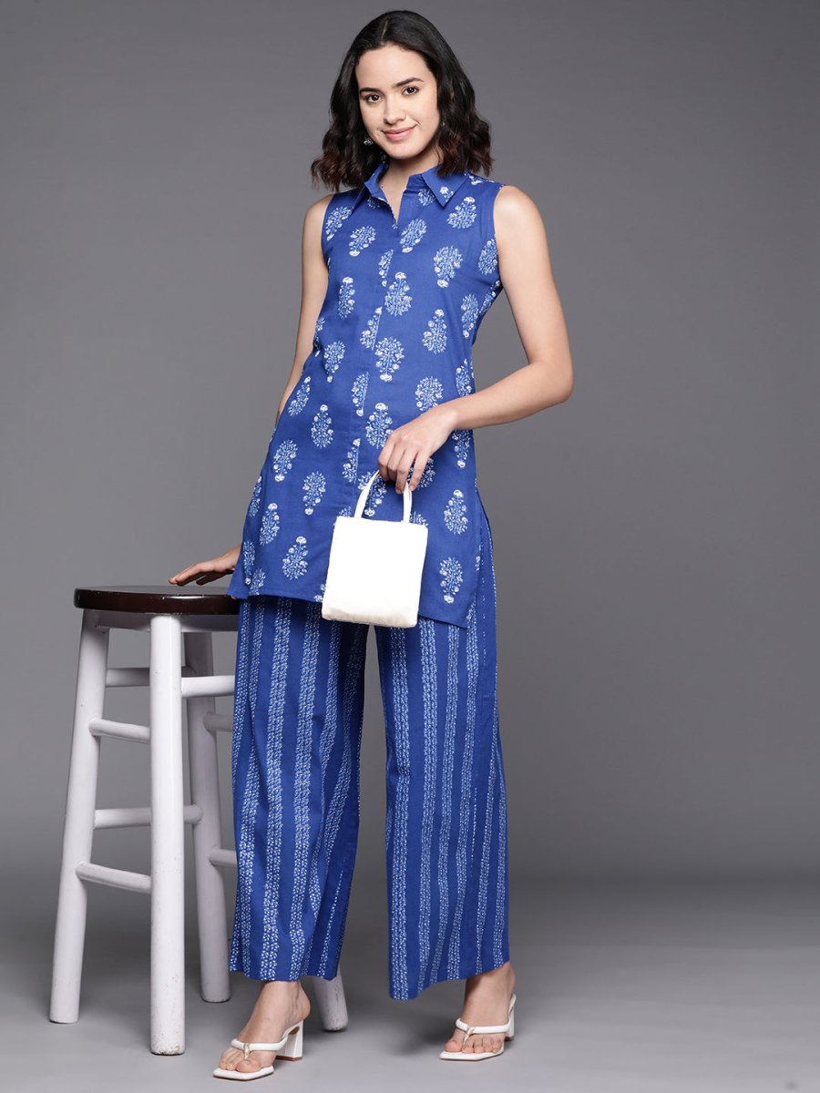 Ahalyaa Printed Pure Cotton Tunic With Palazzos | Grocsy