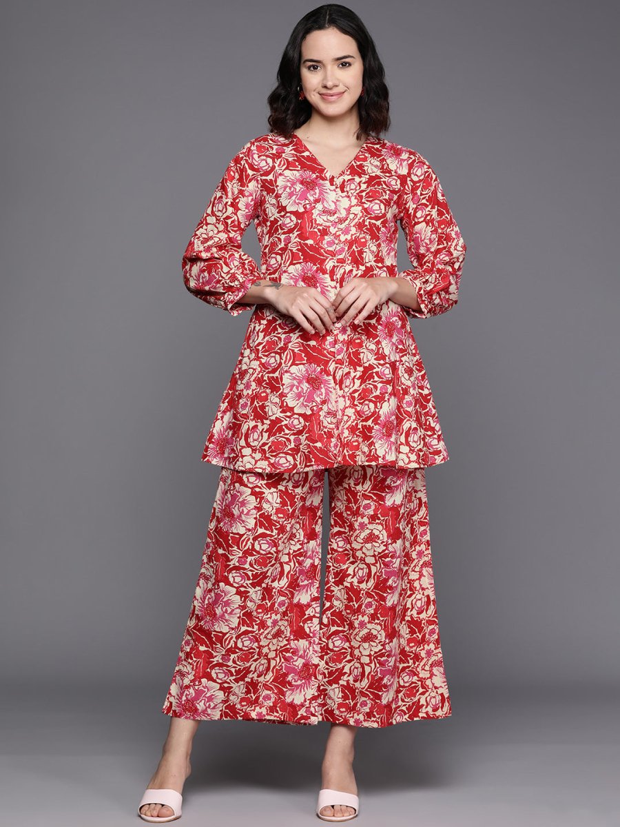 Ahalyaa Printed Pure Cotton Tunic With Palazzos | Grocsy