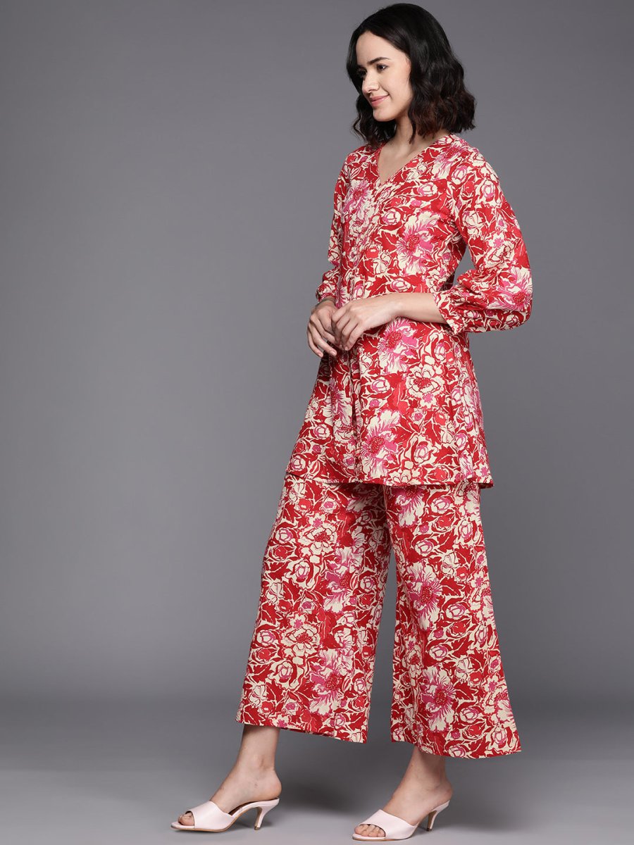 Ahalyaa Printed Pure Cotton Tunic With Palazzos | Grocsy